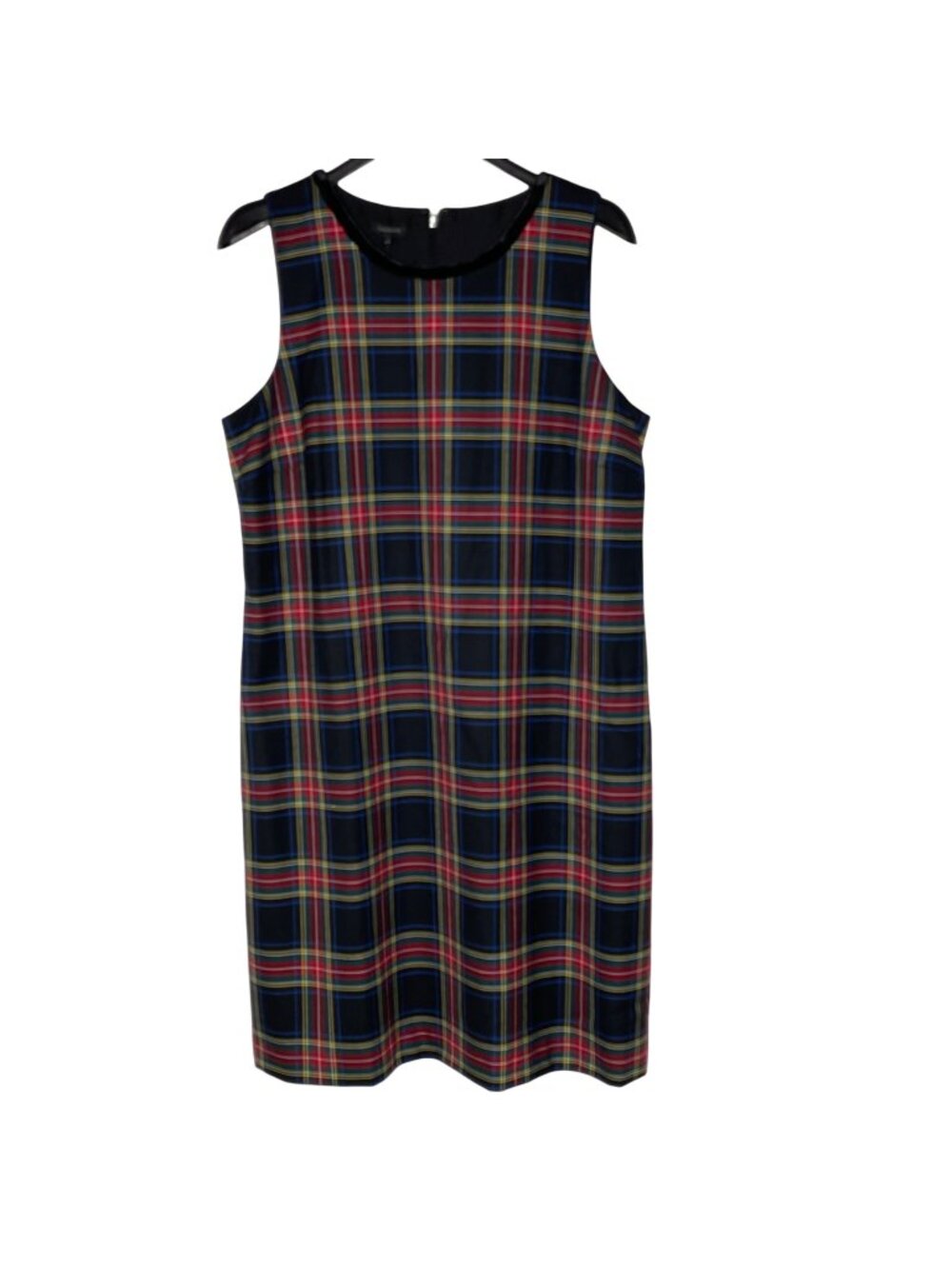 Talbots Celebrating Wool Tartan Plaid Velvet Trim Shift Dress Sz 14 Holiday